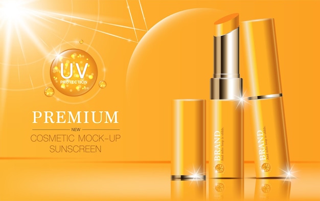 Feuchtigkeitsspendender Gesichtslippenstift für den Jahresverkauf oder Festivalverkauf. Orange und goldene Lippenstift-Maskenflasche.