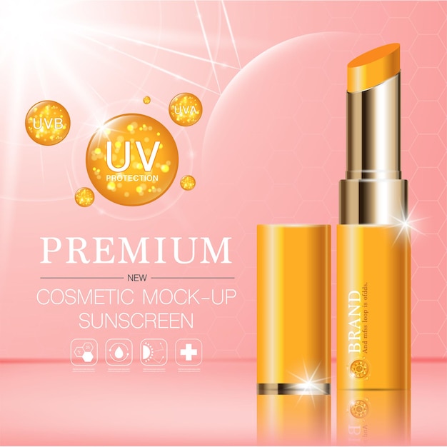 Feuchtigkeitsspendender Gesichtslippenstift für den Jahresverkauf oder Festivalverkauf. Orange und goldene Lippenstift-Maskenflasche.