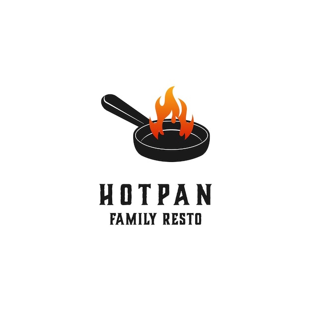 Vektor feuer flamme heiße bratpfanne kochen logo vektor-design-vorlage