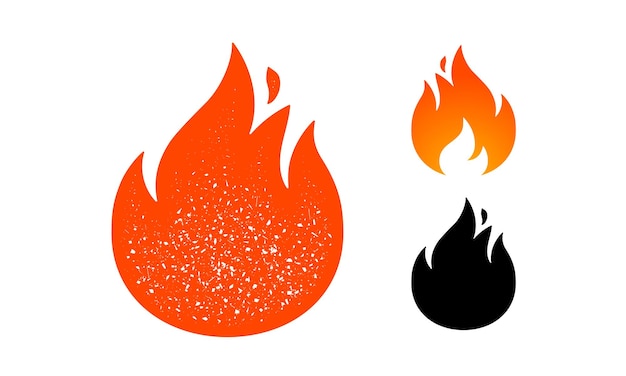 Feuer flamme rote flamme im abstrakten stil auf weißem hintergrund flaches feuer sammlungssatz moderne kunst isolierte grafik feuerzeichen vektor-illustration