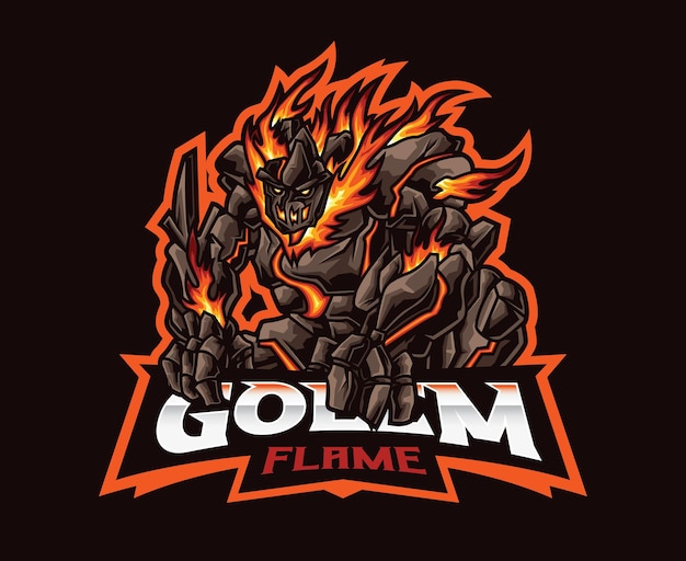 Feuer-golem-maskottchen-logo-design