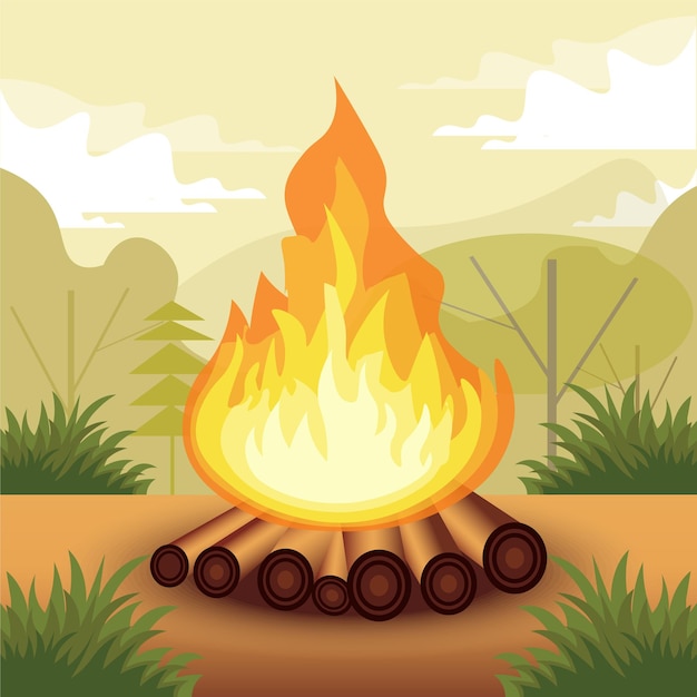 Vektor feuer im wald cartoon-illustration