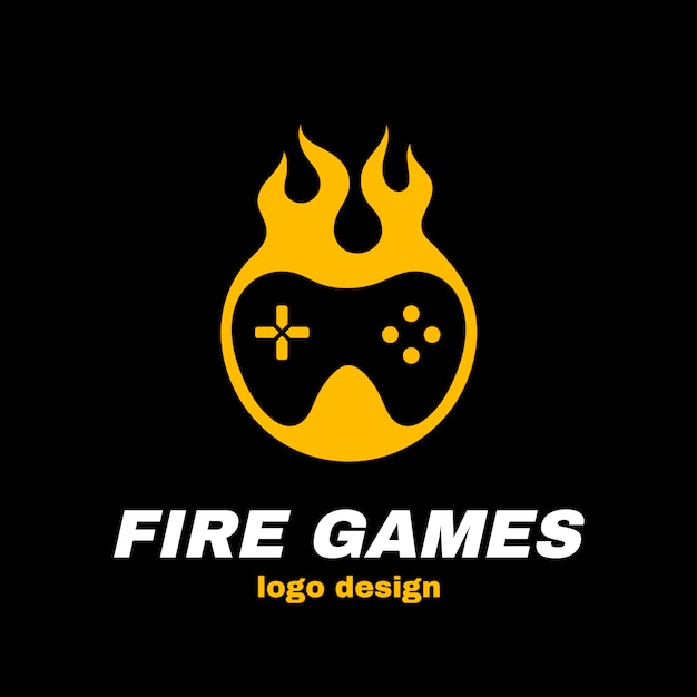 Feuer spiele vektor-logo-vorlage. joystick im feuer. heißes spiel, gamepad, spielerkonzept