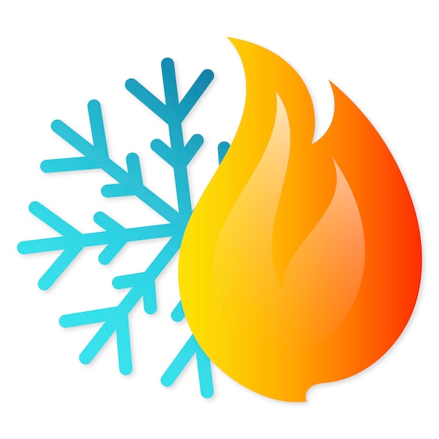 Feuer warm und schneeflocke kalt symbol klimaanlage und heizung