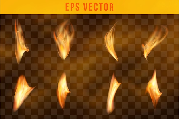 Feuerset realistischer effekt eps vektor editierbarer glanz feuert isoliertes objekt ab