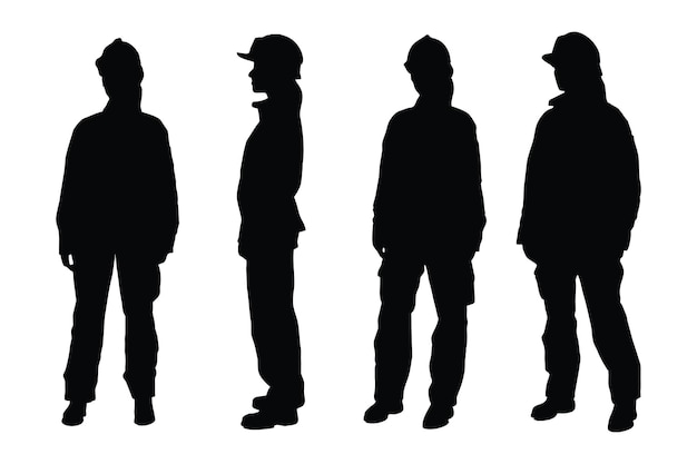 Vektor feuerwehrfrauen mit anonymen gesichtern. feuerwehrfrauen in uniformen, silhouettenbündel. mädchen-notfallarbeiter-silhouettensammlung. weibliche feuerwehrmann-silhouetten-set-vektor auf weißem hintergrund