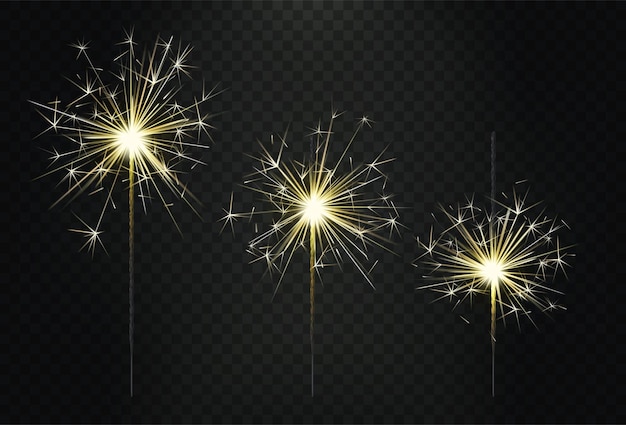 Feuerwerk realistischer festlicher Funkel Licht bengalischer Kerze Diwali oder Weihnachtsfeuerbrunnen für Neujahr oder Geburtstagsfeier goldene Fackel Vektor genaue isolierte pyrotechnische Illustration