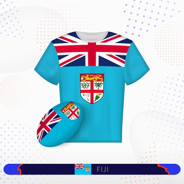 Fidschi-rugby-trikot mit rugbyball von fidschi auf abstraktem sporthintergrund