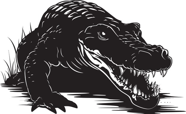 Fierce gator majesty black vector logo wilderness guardian alligator icon design (wildnis-wächter-alligator-ikonen-design) ist ein beliebtes design für die wildnis.