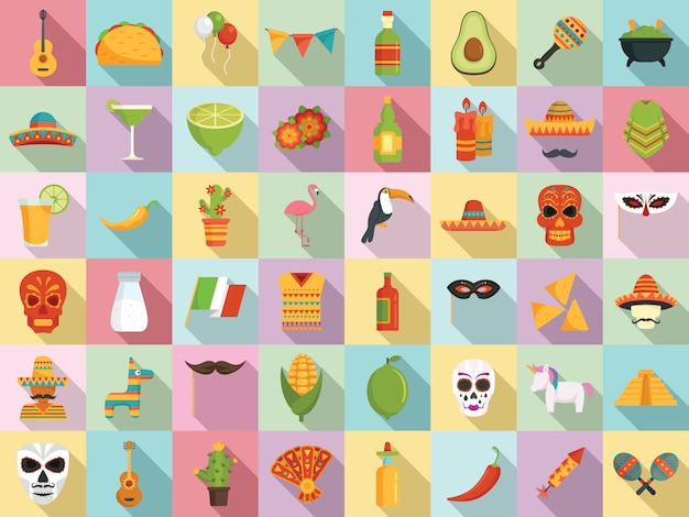 Fiesta icons set, flacher stil