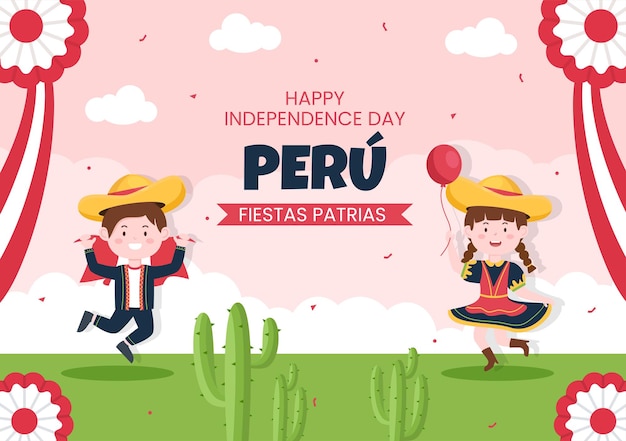 Fiestas patrias peru vorlage social media flache cartoon-hintergrund-vektor-illustration