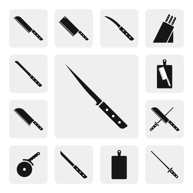Filetmesser flaches Web-Symbol Zeichen Silhouette solide schwarze Symbol-Vektor-Design. Kochen, Küchen-Icon-Set