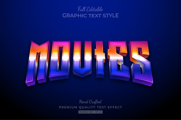 Filme 80er jahre retro gradient bearbeitbarer premium-textstil-effekt