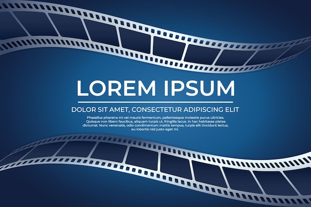 Filmpremiere-Banner mit glänzenden Filmstreifen auf blauem Hintergrund