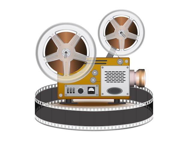 Filmprojektor Filmstreifen auf weißem Hintergrund 3D-Vektor Hochdetaillierte realistische Illustration