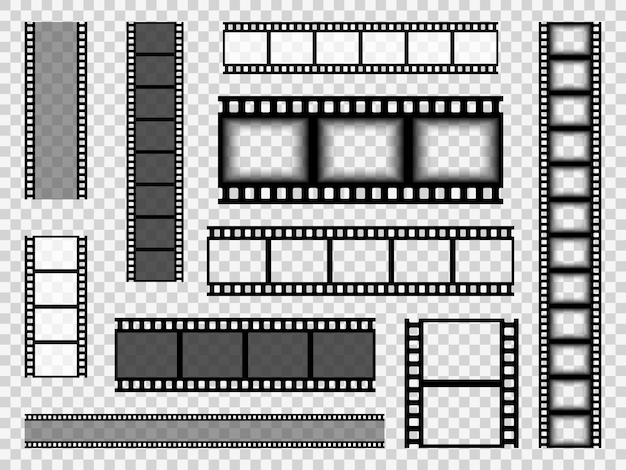 Filmstreifenvorlagen. kino monochrome grenze band, medien leeres bild foto video vintage frame film rolle vektor set
