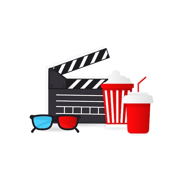 Filmzeit und popcorn-eimer und 3d-brille