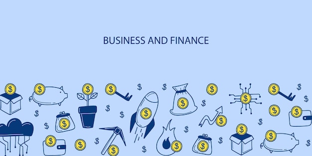 Vektor finanzbanner business-line-symbole dollarzeichen umriss münzen austausch und groth wallet investment und banking horizontaler postervektor isolierte blaue hintergrundillustration