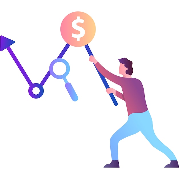 Finanzforschungsikone mann arbeitet mit diagrammvektor