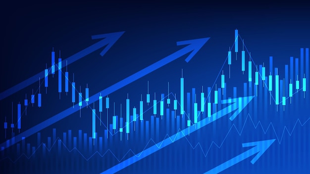 Finanzgeschäftsstatistik mit balkendiagramm und kerzendiagramm zeigt den hintergrund der börsenkurse