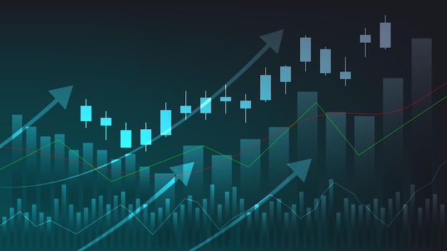 Finanzielle Geschäftsstatistiken mit Balkendiagramm und Kerzendiagramm zeigen den Börsenpreis