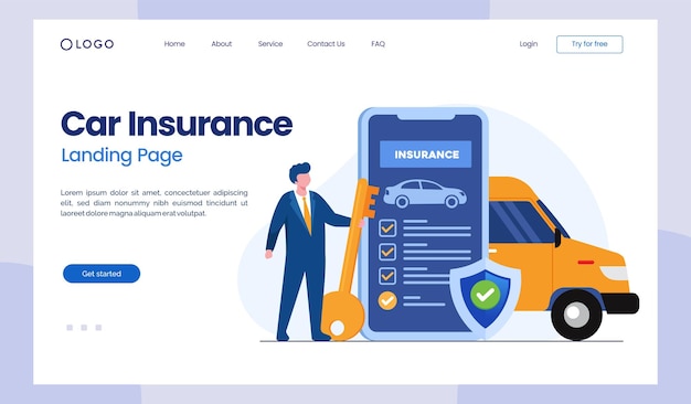 Finanzversicherung autoversicherungsagent versicherungsschutzkonzept regenschirm gesundheitswesen landing page flache illustration vektor vorlage banner