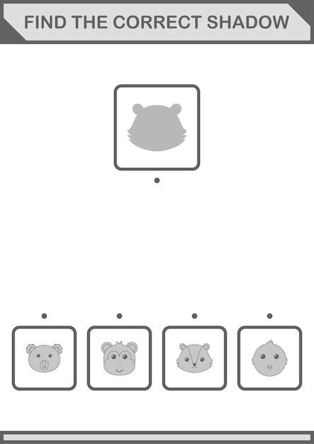 Finden sie das richtige schatten-skunk-gesicht arbeitsblatt für kinder