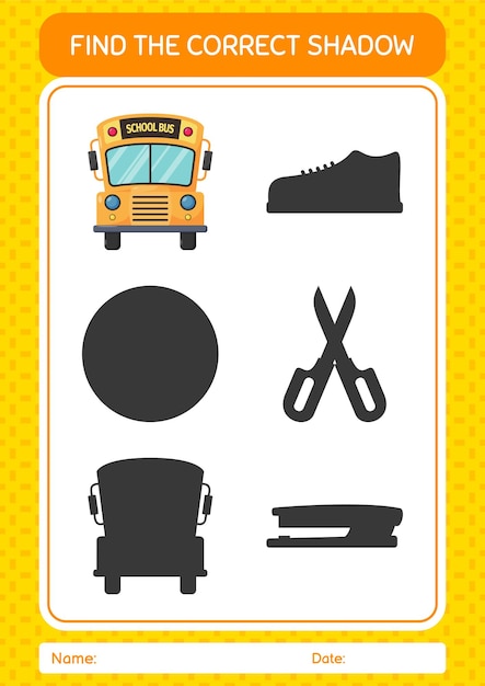 Finden Sie das richtige Schattenspiel mit dem Schulbus-Arbeitsblatt für Kinder im Vorschulalter