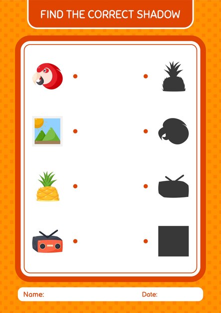 Finden sie das richtige schattenspiel mit dem sommersymbol-arbeitsblatt für kinder im vorschulalter