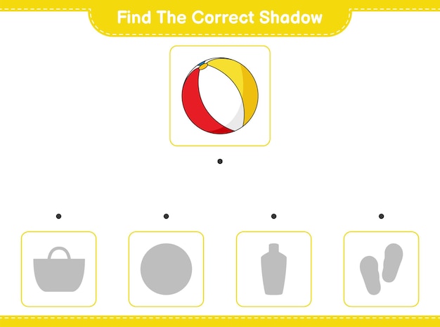 Finden sie den richtigen schatten finden und ordnen sie den richtigen schatten des beach ball educational kinderspiels zu