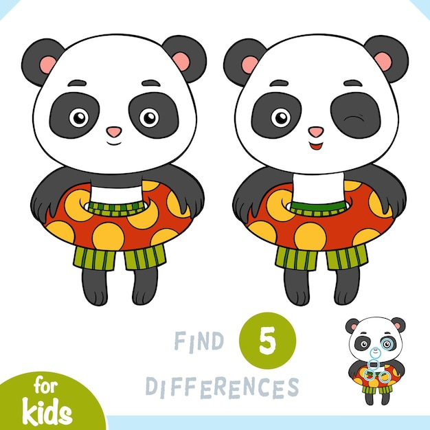Finden Sie die Unterschiede zwischen Bildungsspiel, niedlichem Panda und aufblasbarem Gummiring
