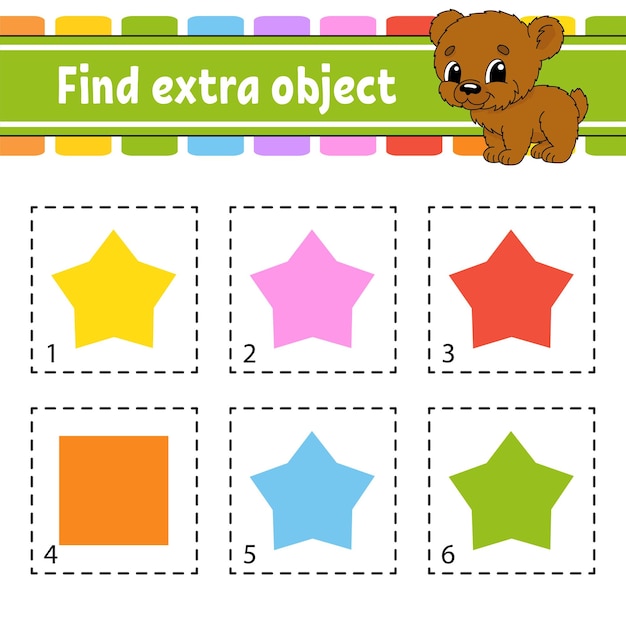 Finden Sie ein zusätzliches Objekt Arbeitsblatt für pädagogische Aktivitäten für Kinder und Kleinkinder Spiel für Kinder Niedliche Charaktere