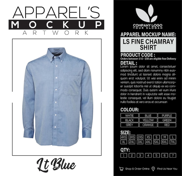 FIne Chamaray Shirt LST Blau Chamray Bekleidung Mockup Kunstwerk