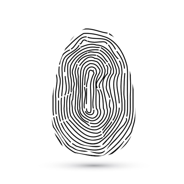 Fingerabdruck-Vektorsymbole, die beim Schreiben mit Schatten isoliert sind Biometrische Technologie für die Personenidentität Sicherheitszugangsberechtigungssystem Elektronische Signatur Schwarzer Fingerabdruck