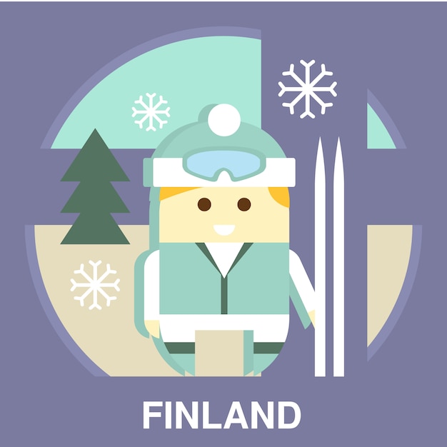 Finn mit ski illustration