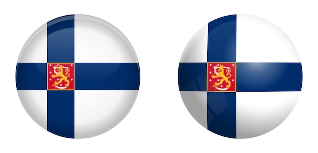 Finnische staatsfahnenflagge (mit löwe) unter 3d-kuppelknopf und auf glänzender kugel / kugel.