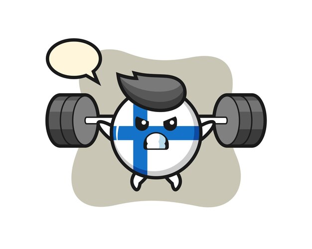 Finnland-flaggen-maskottchen-cartoon mit einer langhantel, süßes design für t-shirt, aufkleber, logo-element