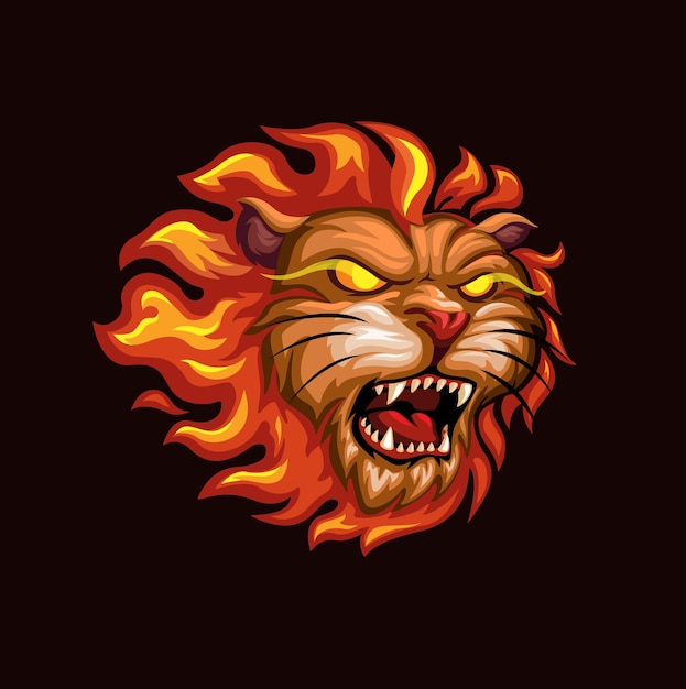 Fire lion head maskottchen logo cartoon illustration vektor