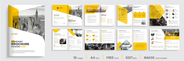 Firmenbroschüren-Vorlagenlayout in orangefarbener Form