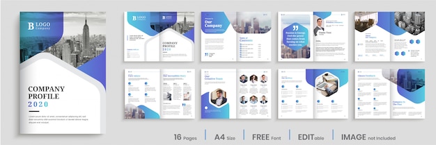 Firmenprofildesign mit modernen verlaufsformen, 16 seiten broschürendesign