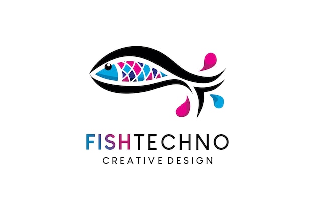 Fisch-icon-logo-design im modernen technologie-stil