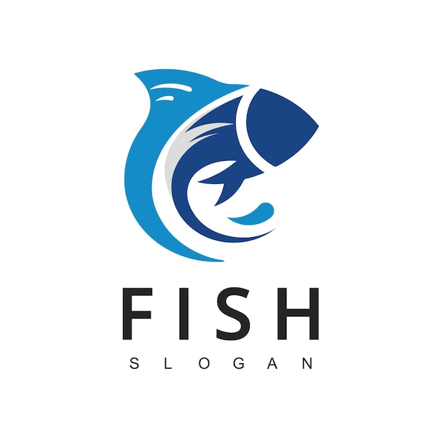 Fisch-logo-design flachfarbiges marines vektor-symbol