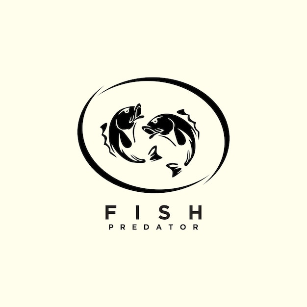 Fisch-logo mit einzigartigem charakterkonzept und visitenkarten-design premium-vektor