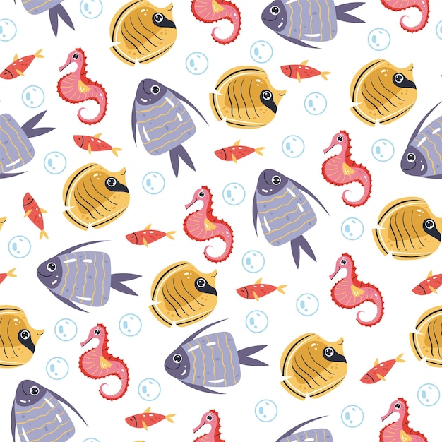 Fisch ozean wasser sealife nahtlose abdeckung verpackungsmuster konzept design element illustration