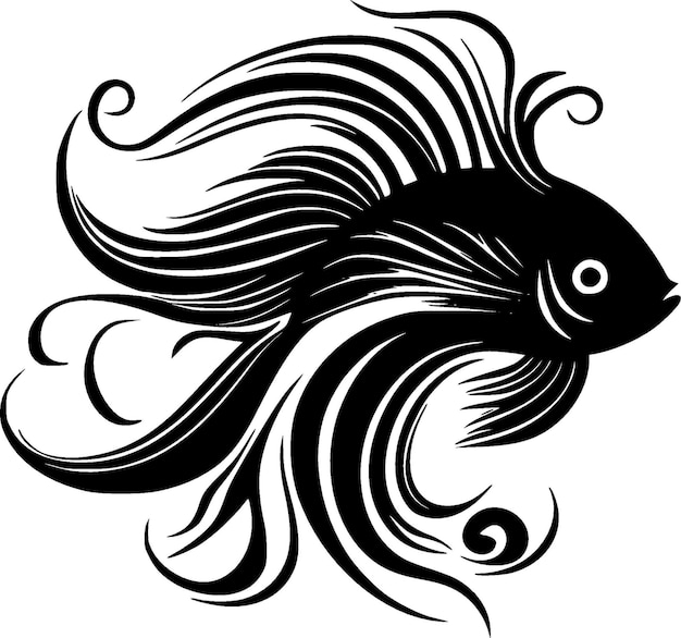 Fisch schwarz-weiß isolierte symbolvektorillustration