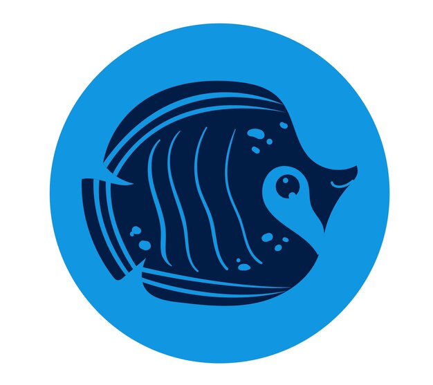 Fisch, Tier, Meer, Leben, Ozean, Emblem, Ikonen, Konzept, Vektor, flache Grafik, Design, Illustration