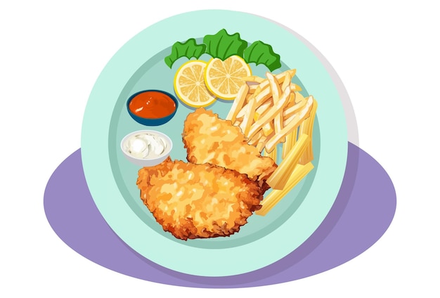 Fisch- und Chips-Konzeptillustration stilvoll und schön