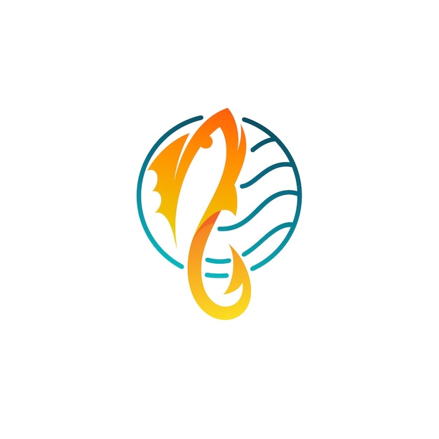 Vektor fisch- und haken-logo einfaches design vorlage linienstil