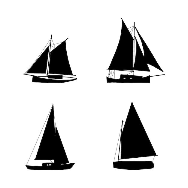 Fischerboot schwarze Silhouette Kleine Schiffe im flachen Design Kid Toy Style