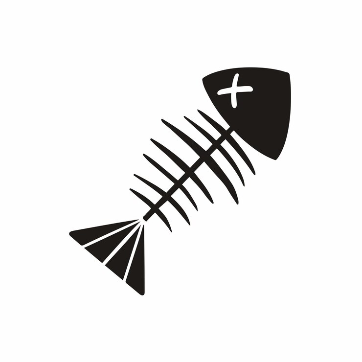 Fischgräte-Symbol-Logo-Design-Schwarzweiss-Schablonen-flache Vektor-Illustration auf weißem Hintergrund